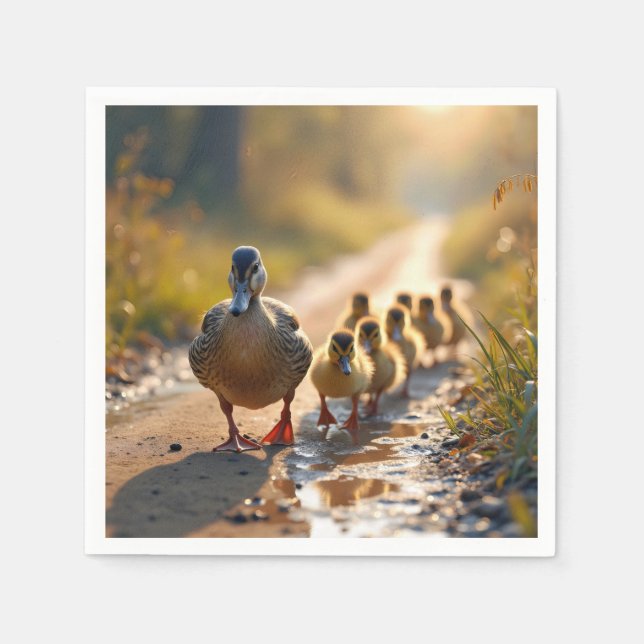 Mother Mallard Duck With Ducklings Napkins (Front)