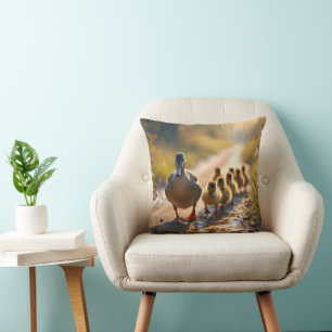 Mother Mallard Duck With Ducklings Throw Pillow