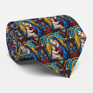 Mother Mary and Baby Jesus Christian Stained Glass Neck Tie