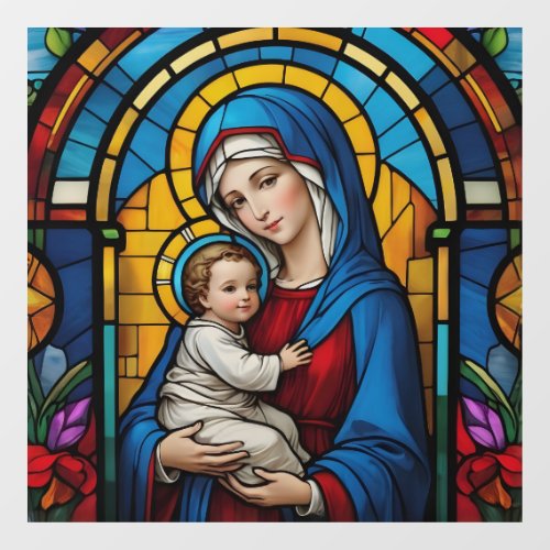 Mother Mary and Baby Jesus Christian Stained Glass Window Cling