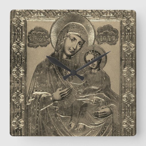 Mother Mary and Jesus Christ Child Silver Gold Square Wall Clock | Zazzle