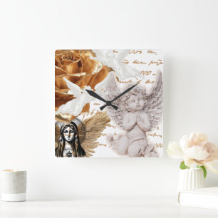 Mother Mary Angel Themed Peaceful And Luxurious Square Wall Clock