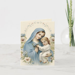 Mother Mary Baby Jesus Florall Religious Letterpress Thank You Card