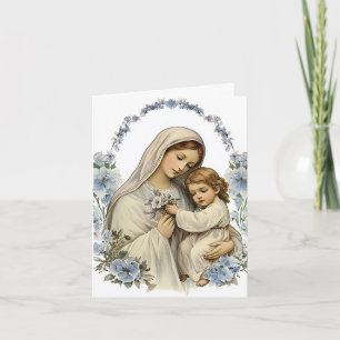 Mother Mary Baby Jesus Florall Religious Letterpress Thank You Card