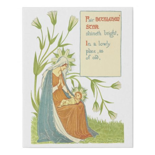 Mother Mary Baby Jesus Garden flowers Art Faux Canvas Print