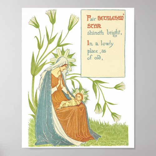 Mother Mary Baby Jesus Garden flowers Art Poster