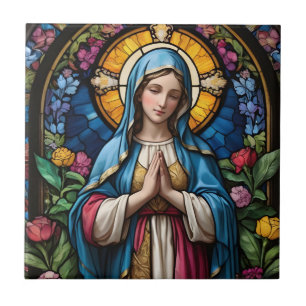 Mother Mary Colorful Stained Glass Virgin Mary Ceramic Tile