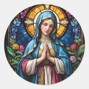 Mother Mary Colorful Stained Glass Virgin Mary Classic Round Sticker