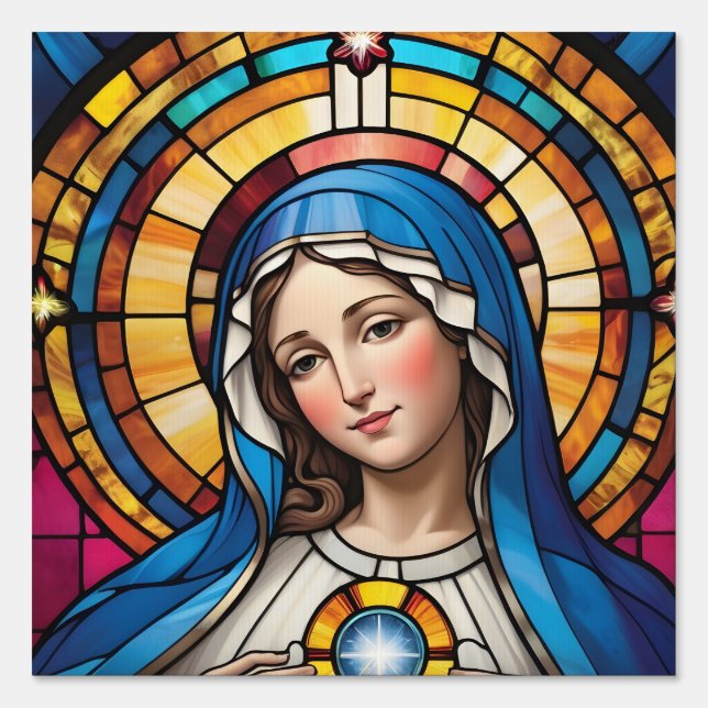 Mother Mary Colorful Stained Glass Virgin Mary Sign (Front)