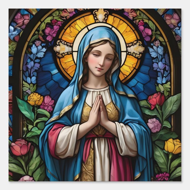 Mother Mary Colorful Stained Glass Virgin Mary Sign (Front)
