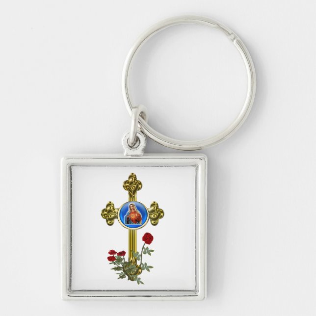 Mother Mary cross Keychain (Front)