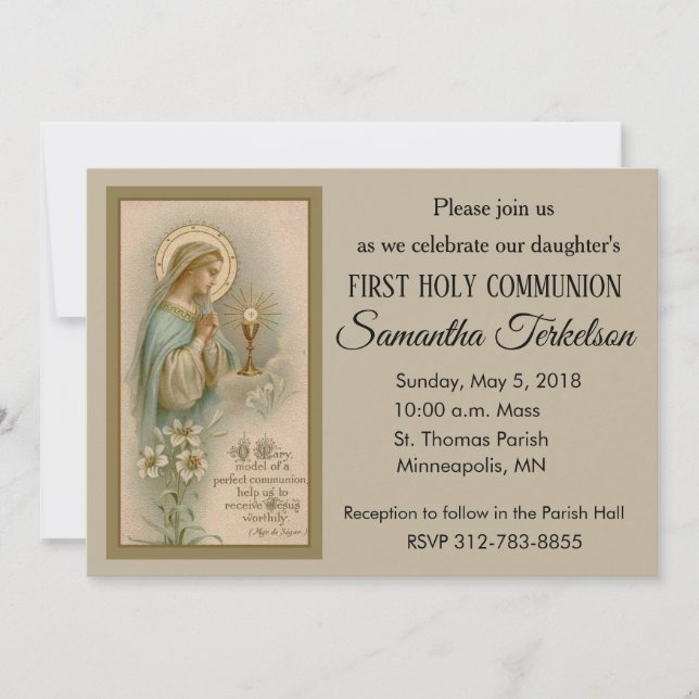 Mother Mary First Holy Communion Invitations (Front)