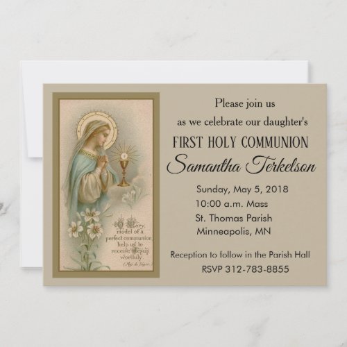 Mother Mary First Holy Communion Invitations