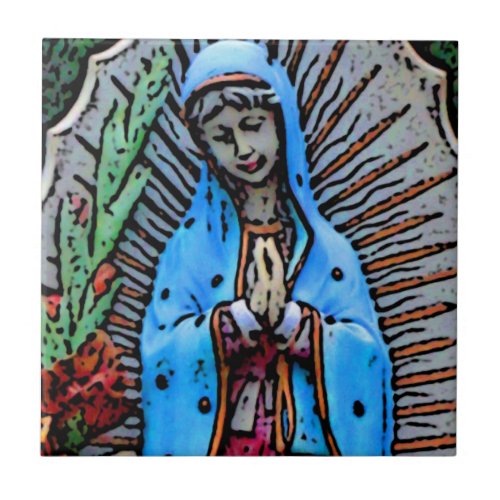 Mother Mary Folk Art Style Tile