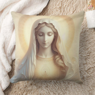 Mother Mary In Soft White Tones Throw Pillow