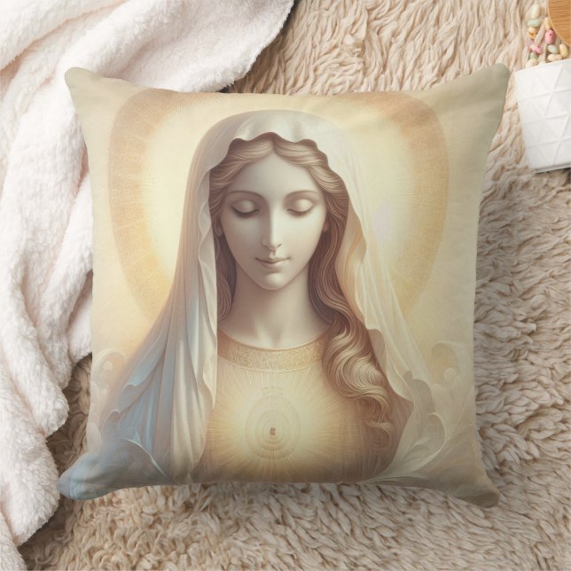 Mother Mary In Soft White Tones Throw Pillow (Blanket)