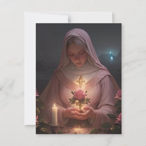 Mother Mary Pink Rose Christmas Card