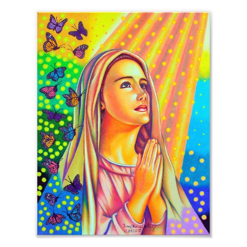 Mother Mary Praying With Light From Above Photo Print