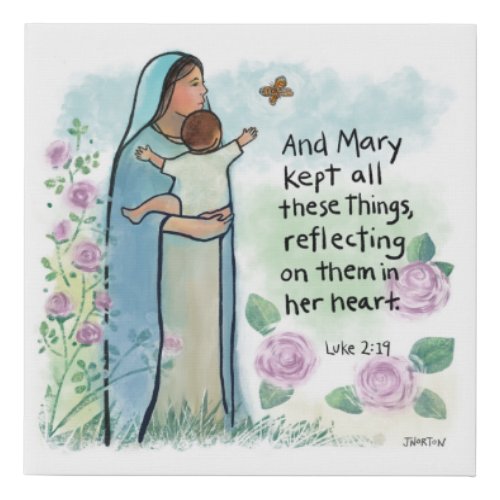 Mother Mary Reflects Luke 219 small art Faux Canvas Print