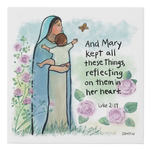 Mother Mary Reflects, Luke 2:19 small art Faux Canvas Print | Zazzle