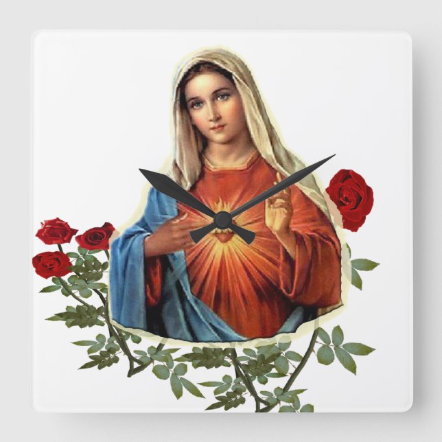 Mother MAry Square Wall Clock (Front)