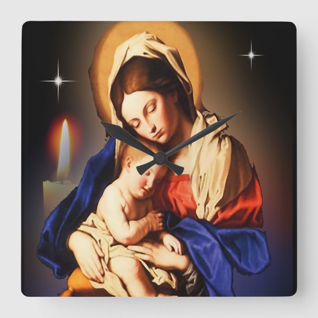Mother Mary Square Wall Clock (Front)