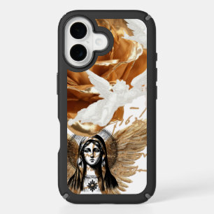 Mother Mary White Luminous Gold Black Catholic iPhone 16 Case