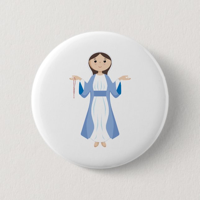 Mother Mary with Rosary Pinback Button (Front)