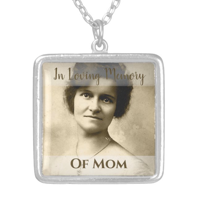 Mother Memorial Photo Charm Wedding Bouquet Silver Plated Necklace (Front)