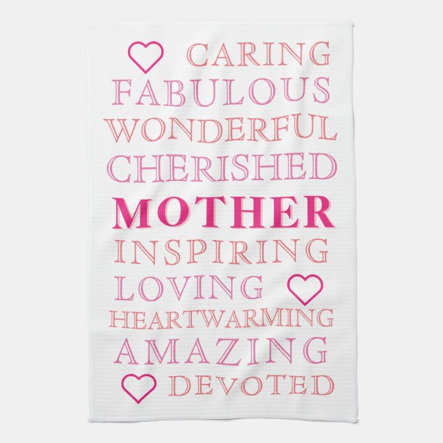 Mother Modern Typography Pink Heart Kitchen Towel (Vertical)