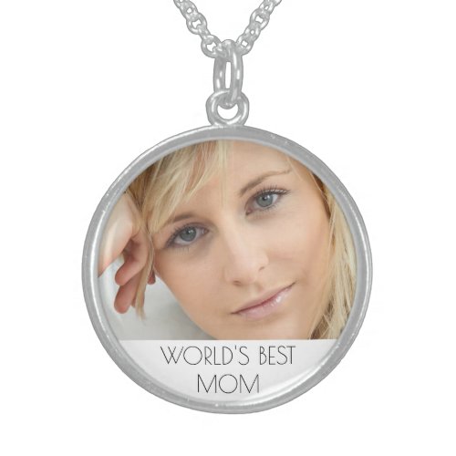 Mother Mom custom photo ever worlds best elegant Sterling Silver Necklace