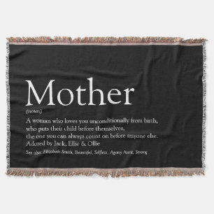 Mother Mom Definition Black and White Throw Blanket