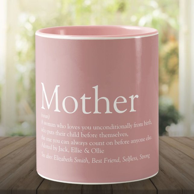 Mother Mom Definition Dusty Rose Pink Two-Tone Coffee Mug (Mother Mom Definition Dusty Rose Pink Two-Tone Coffee Mug)