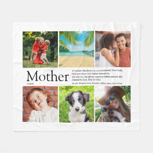 Mother Mom Definition Family Photo Collage Fleece Blanket