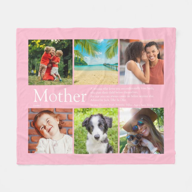 Mother Mom Definition Family Photo Collage Pink Fleece Blanket (Front (Horizontal))