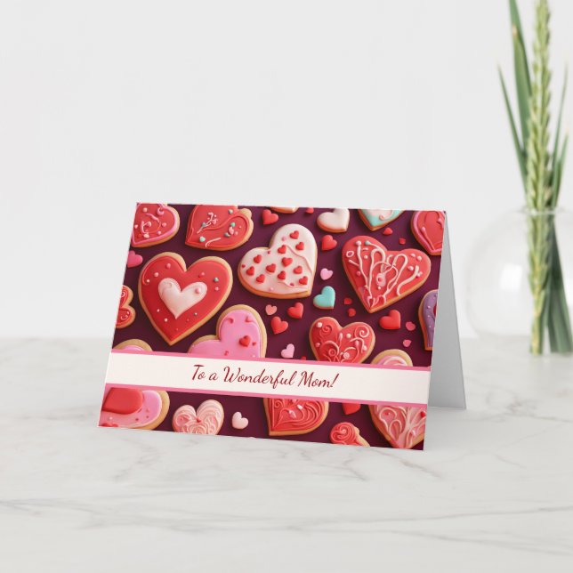 Mother Mom Happy Valentines Day Cute Cookies  Card (Front)