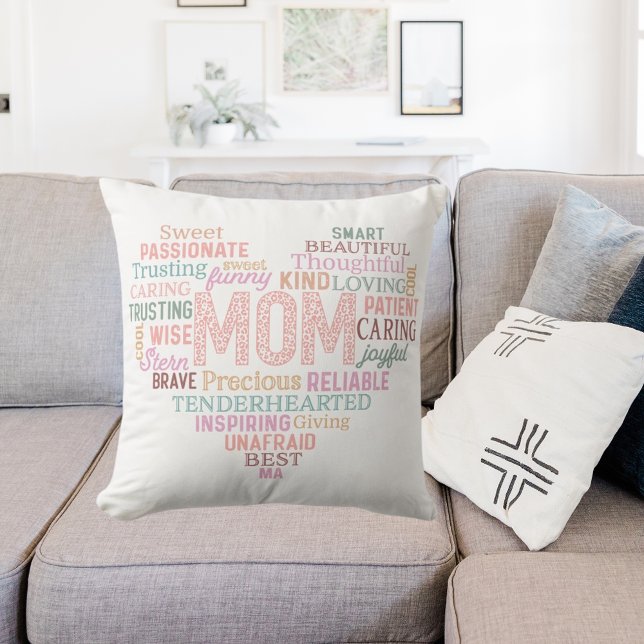 Mother mom heart word art pink peach throw pillow (Creator Uploaded)