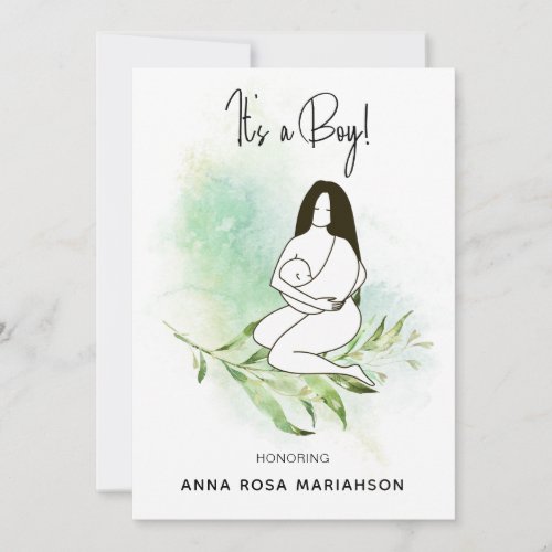 *~* Mother Mom Holding Baby Leaves Baby Shower Boy Invitation