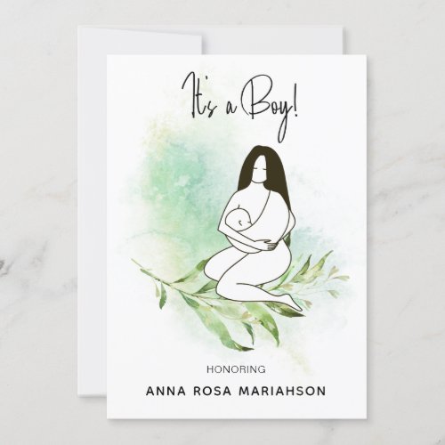 *~* Mother Mom Holding Baby Leaves Baby Shower Boy Invitation