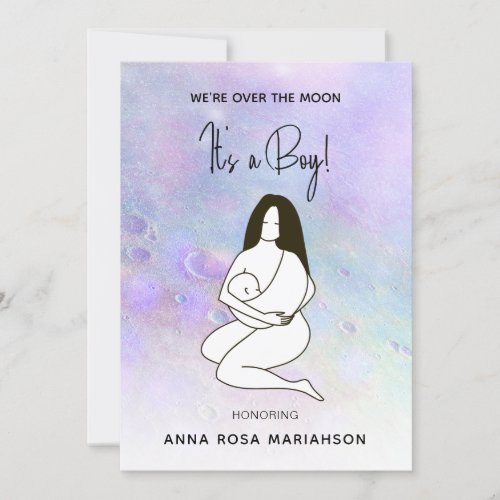 * Mother Mom Holding Baby Moon Crater Shower Boy Invitation