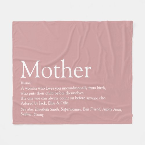 Mother Mom Mum Definition Dusty Rose Pink Fleece Blanket