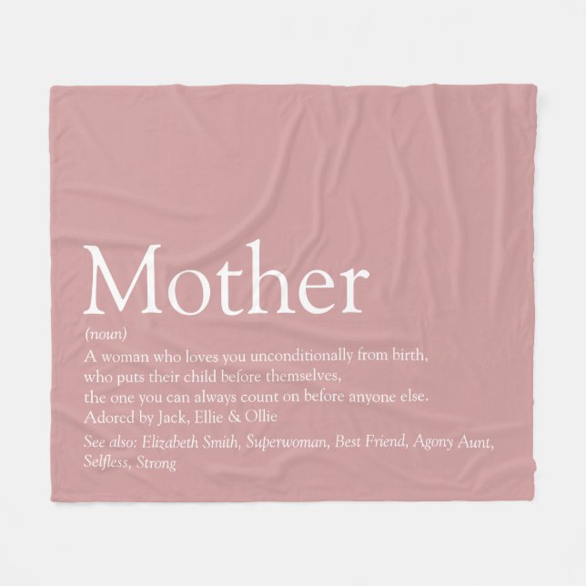 Mother Mom Mum Definition Dusty Rose Pink Fleece Blanket (Front (Horizontal))