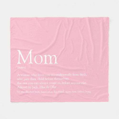 Mother Mom Mum Definition Fun Cool Pink Fleece Blanket