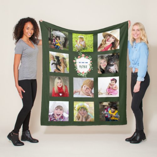 Mother Mom Photo Collage Blanket GREEN Mothers Day