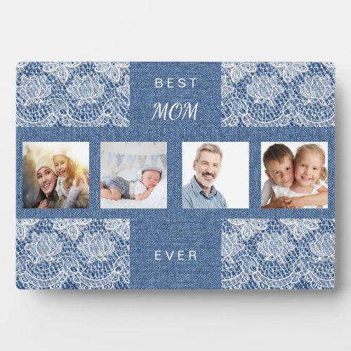 Mother mom photo collage blue denim lace plaque