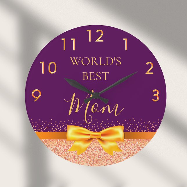 Mother mom purple gold bow large clock (Creator Uploaded)