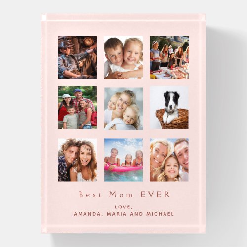 Mother mom rose gold photo family collage paperweight