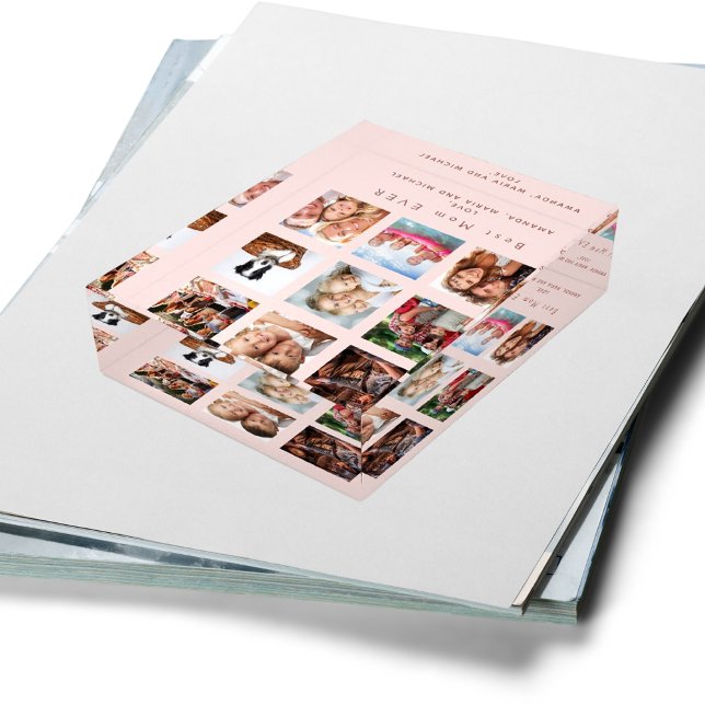 Mother mom rose gold photo family collage paperweight (Creator Uploaded)