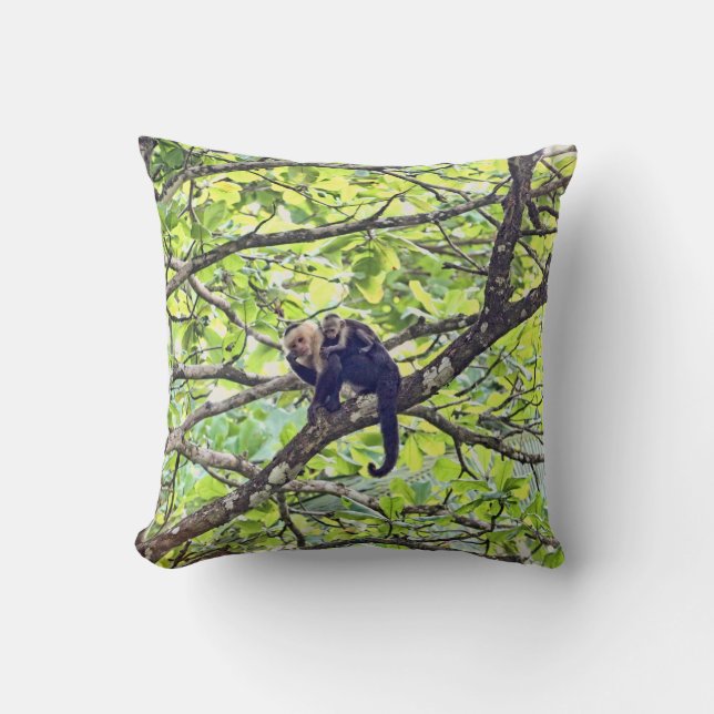 Mother Monkey and Baby in Jungle Throw Pillow (Front)