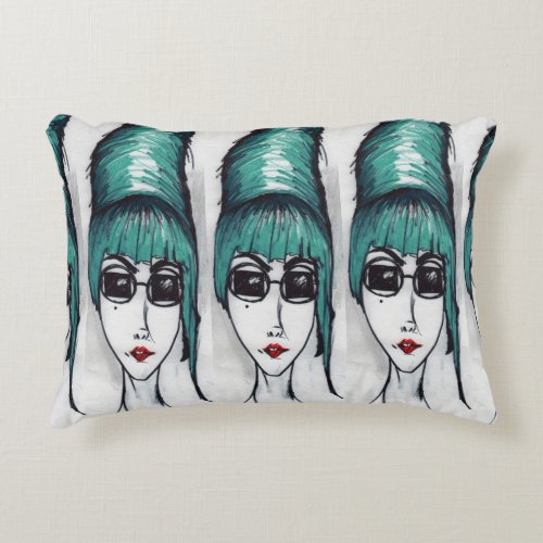 Mother Monster Teal Beehive Drawing Original Art Decorative Pillow